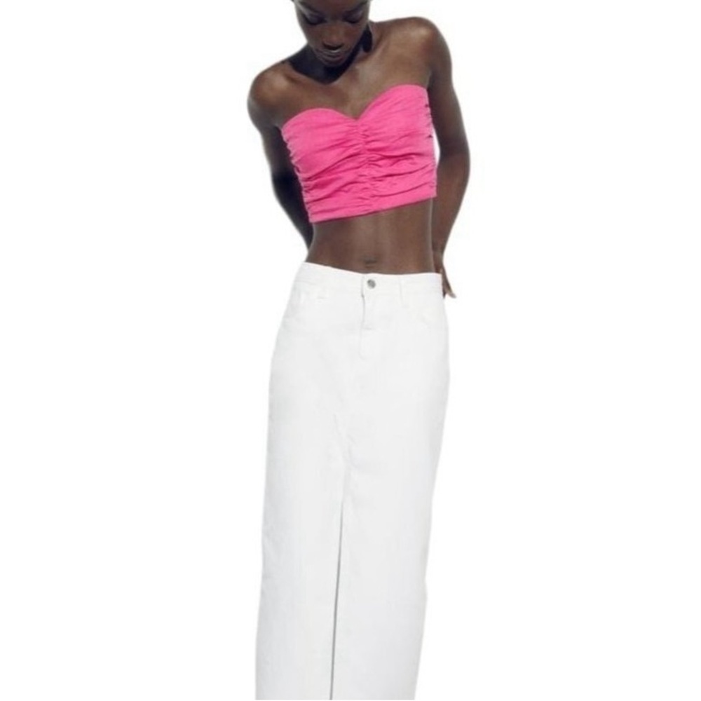 NWOT - Zara Fuchsia Pink Linen Sweetheart Sleeveless Crop - Size XL